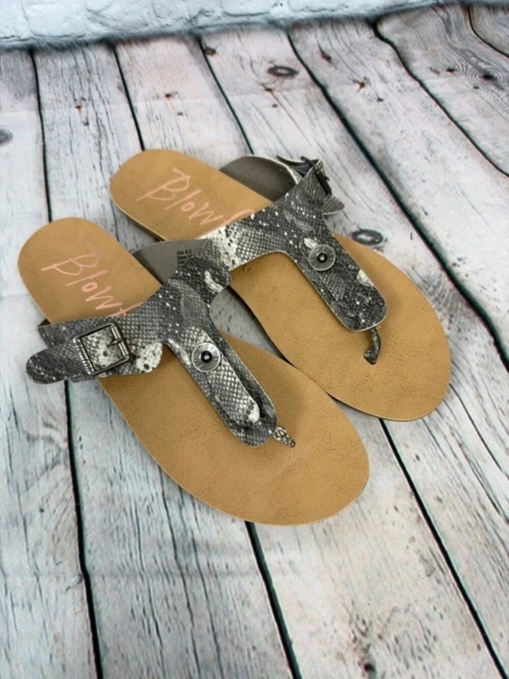 Blowfish snakeskin silver sandals size 8.5
